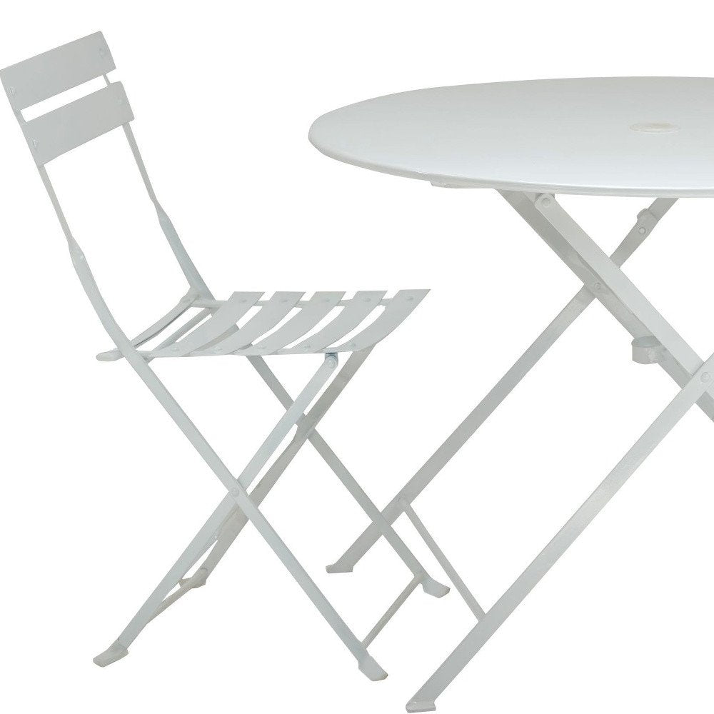 Three Piece White Round Metal Dining Set with Two Chairs  Warm Home View