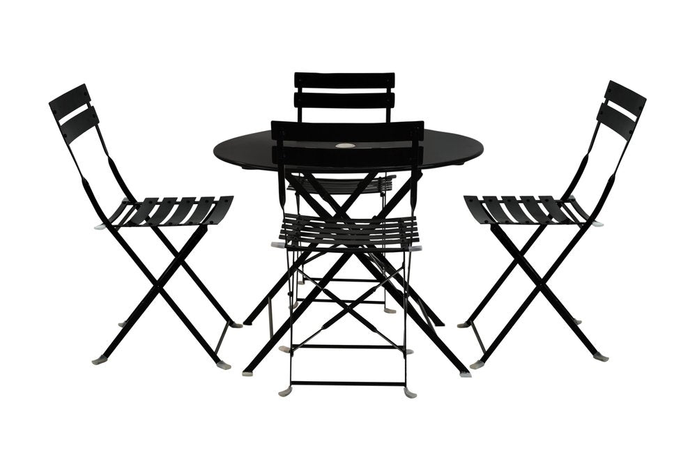Five Piece Black Round Metal Dining Set with Four Chairs  Warm Home View