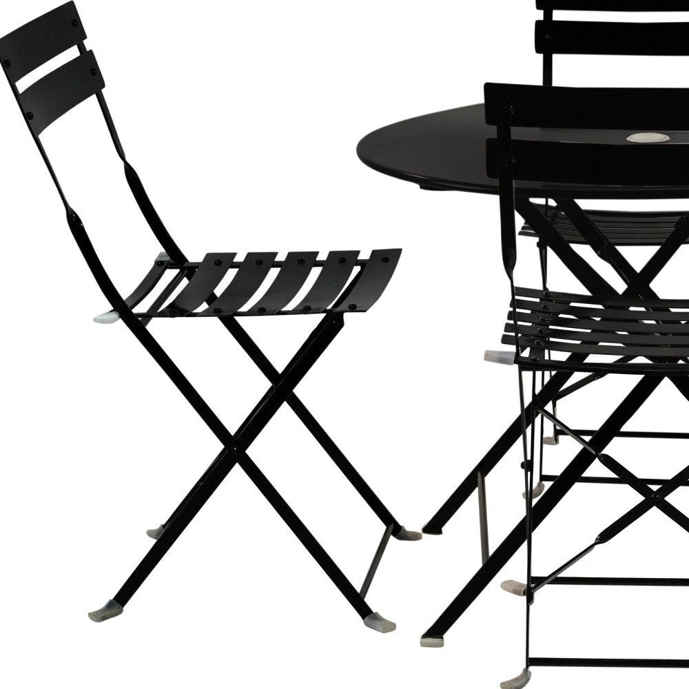 Five Piece Black Round Metal Dining Set with Four Chairs  Warm Home View
