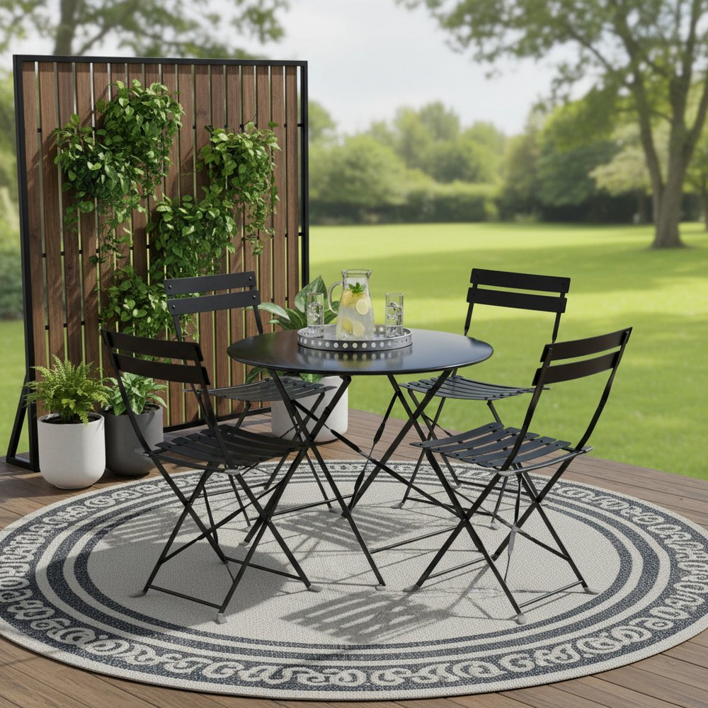 Five Piece Black Round Metal Dining Set with Four Chairs  Warm Home View