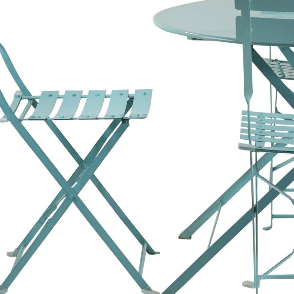 Five Piece Teal Blue Round Metal Dining Set with Four Chairs  Warm Home View