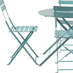 Five Piece Teal Blue Round Metal Dining Set with Four Chairs  Warm Home View