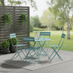 Five Piece Teal Blue Round Metal Dining Set with Four Chairs  Warm Home View
