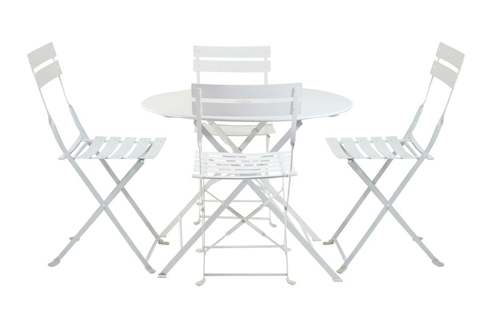 Five Piece White Round Metal Dining Set with Four Chairs  Warm Home View