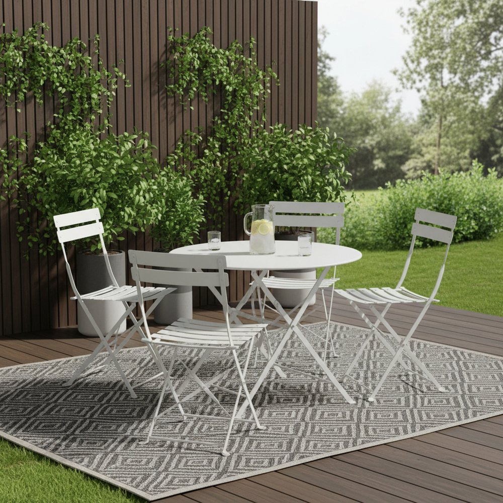 Five Piece White Round Metal Dining Set with Four Chairs  Warm Home View