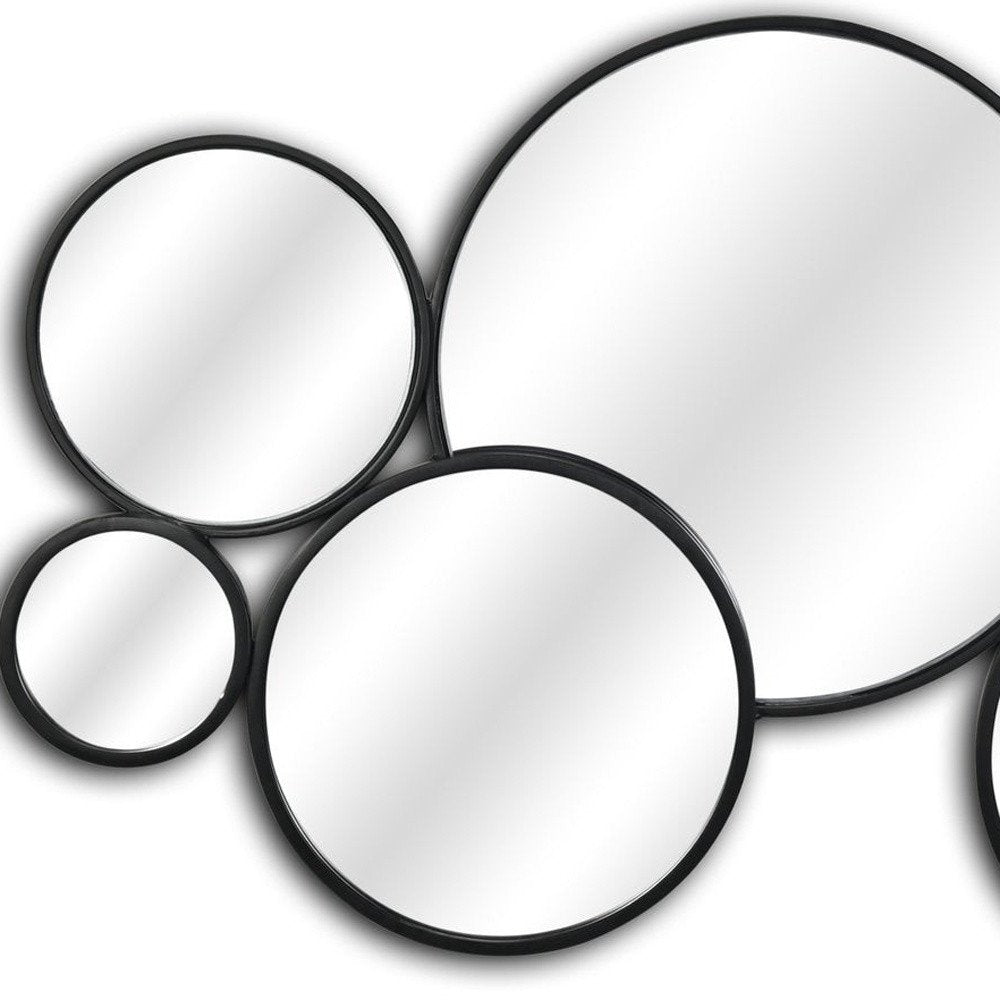 Set Of Eight Black Metal Round Cojoined Accent Mirrors  Warm Home View