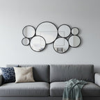 Set Of Eight Black Metal Round Cojoined Accent Mirrors  Warm Home View