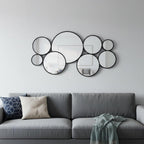 Set Of Eight Black Metal Round Cojoined Accent Mirrors  Warm Home View