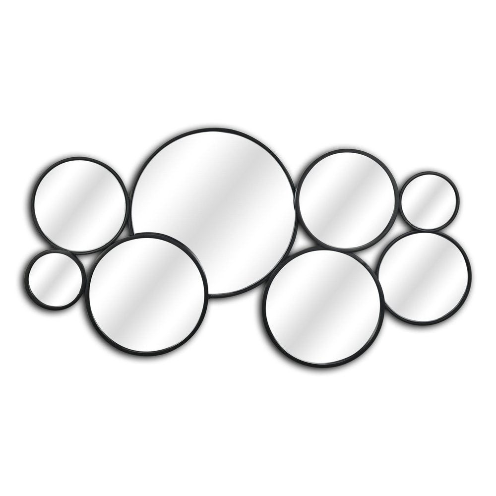Set Of Eight Black Metal Round Cojoined Accent Mirrors  Warm Home View