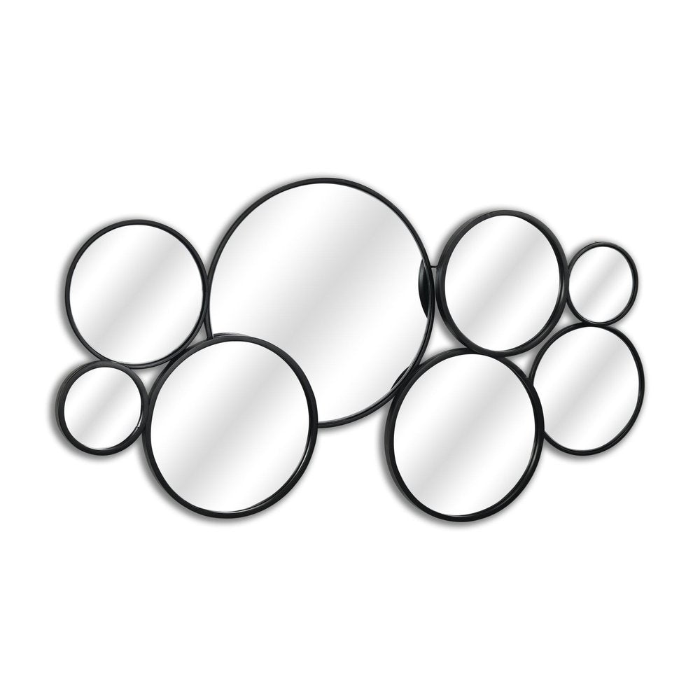 Set Of Eight Black Metal Round Cojoined Accent Mirrors  Warm Home View