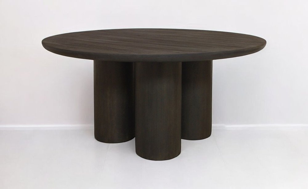 Seven Piece Dark Brown Round Solid Wood Dining Set with Six Chairs  Warm Home View