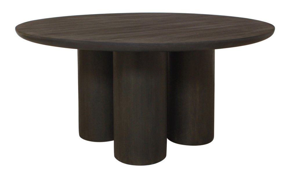 Seven Piece Dark Brown Round Solid Wood Dining Set with Six Chairs  Warm Home View