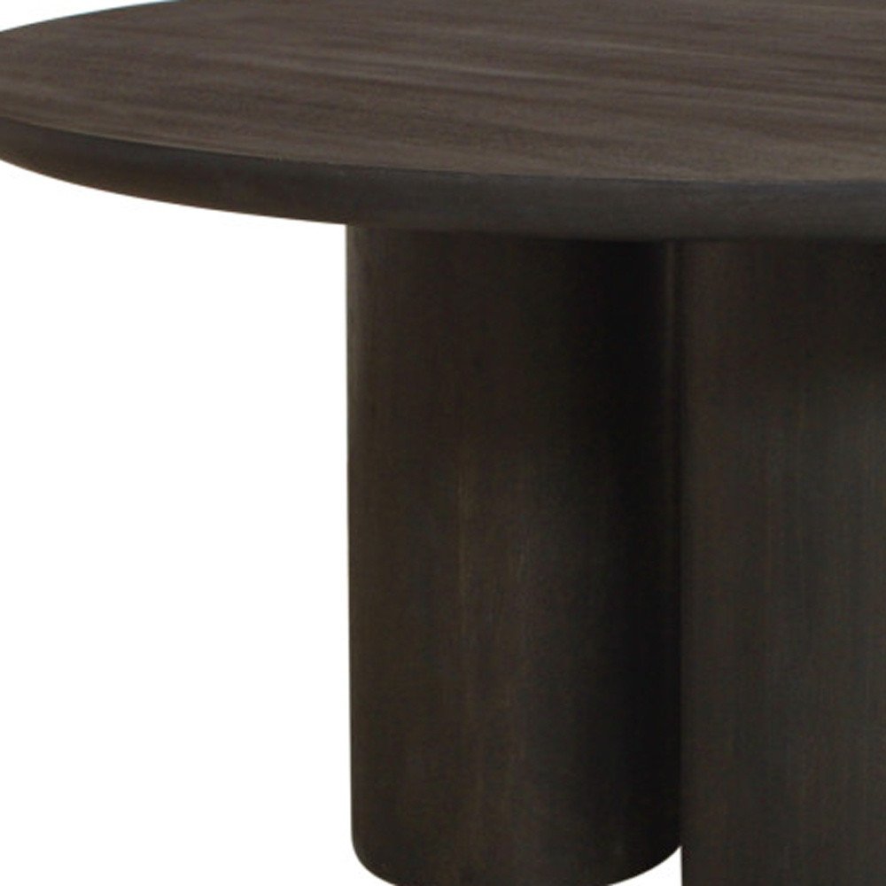 Seven Piece Dark Brown Round Solid Wood Dining Set with Six Chairs  Warm Home View