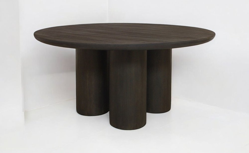 Seven Piece Dark Brown Round Solid Wood Dining Set with Six Chairs  Warm Home View