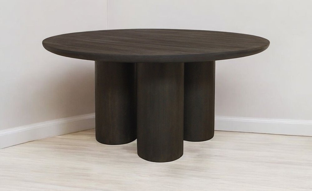 Seven Piece Dark Brown Round Solid Wood Dining Set with Six Chairs  Warm Home View