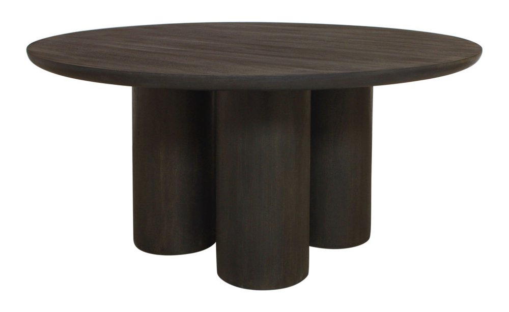 Seven Piece Dark Brown Round Solid Wood Dining Set with Six Chairs  Warm Home View