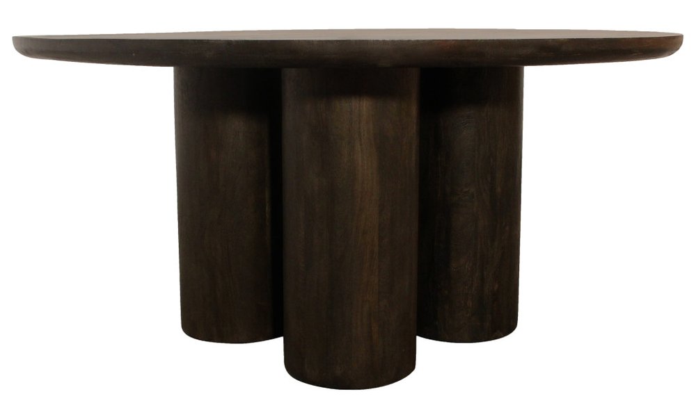 Seven Piece Dark Brown Round Solid Wood Dining Set with Six Chairs  Warm Home View