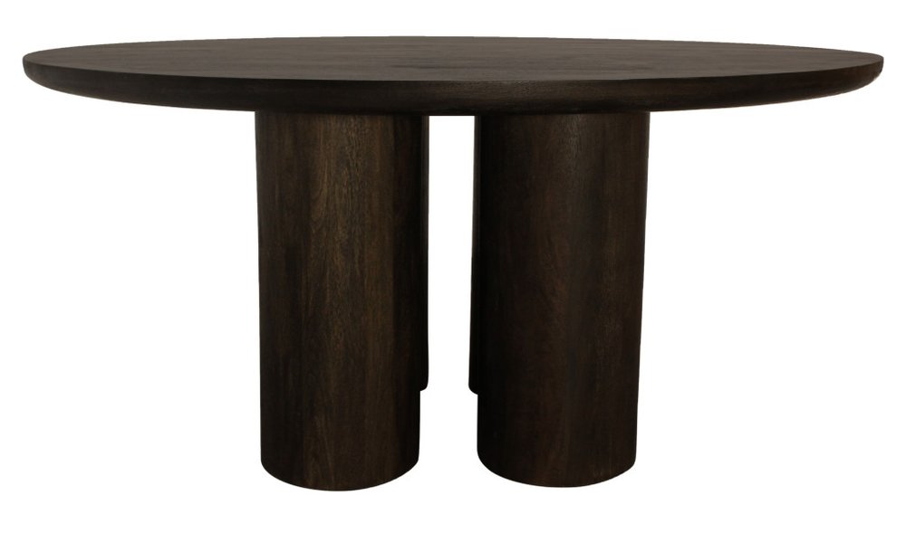 Seven Piece Dark Brown Round Solid Wood Dining Set with Six Chairs  Warm Home View