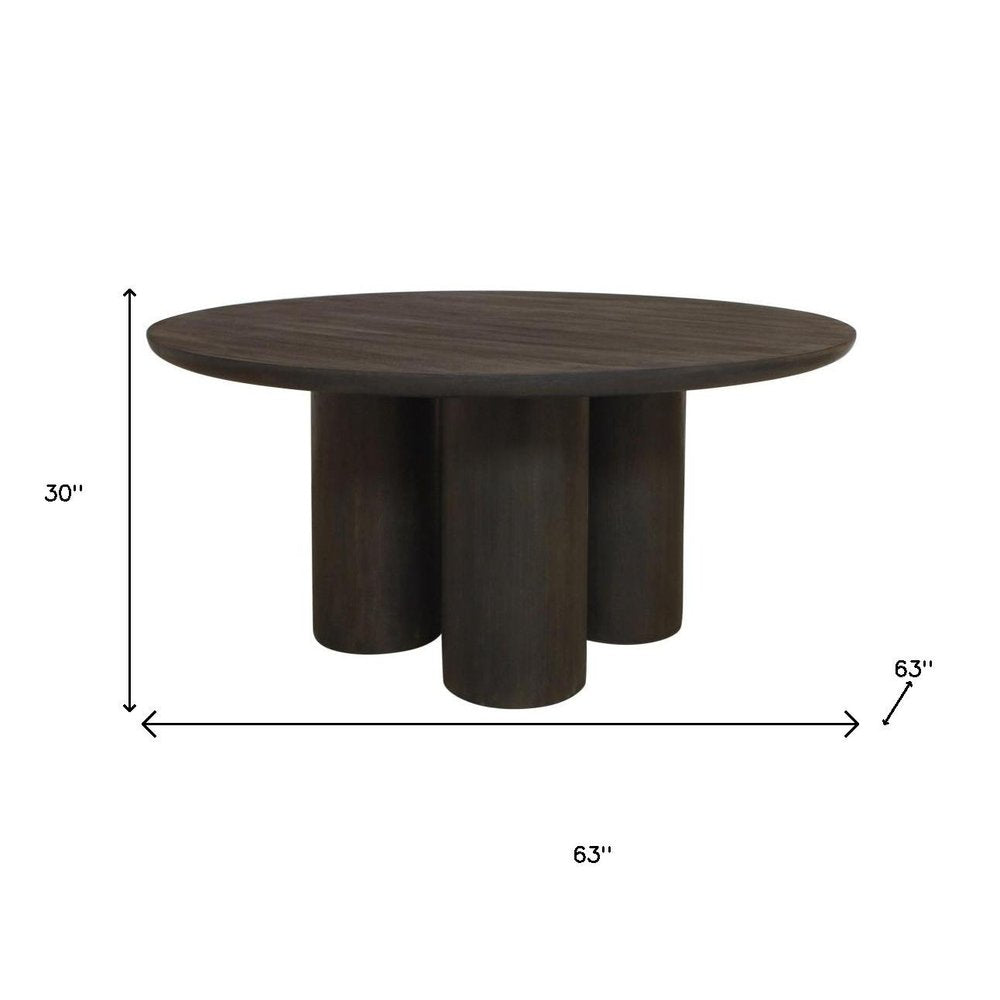 Seven Piece Dark Brown Round Solid Wood Dining Set with Six Chairs  Warm Home View