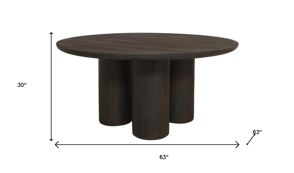 Seven Piece Dark Brown Round Solid Wood Dining Set with Six Chairs  Warm Home View