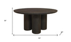 Seven Piece Dark Brown Round Solid Wood Dining Set with Six Chairs  Warm Home View