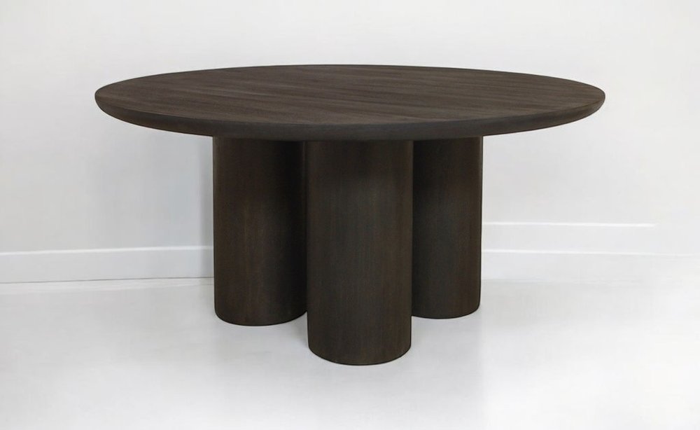 Seven Piece Dark Brown Round Solid Wood Dining Set with Six Chairs  Warm Home View