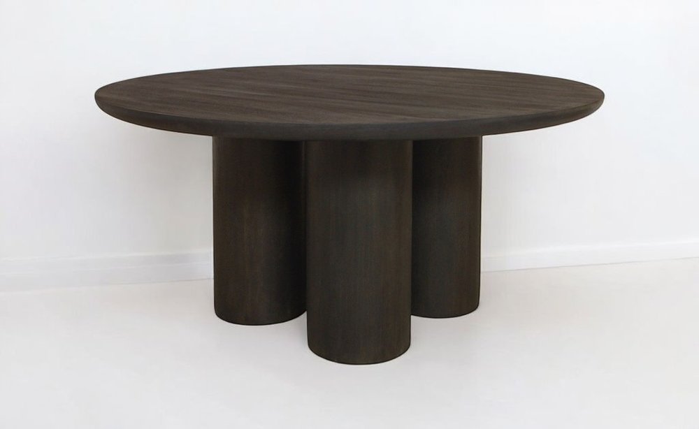 Seven Piece Dark Brown Round Solid Wood Dining Set with Six Chairs  Warm Home View