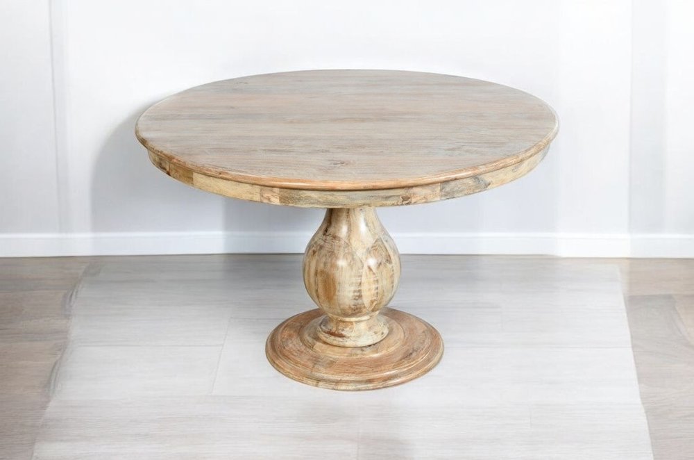 Five Piece Natural Round Solid Wood Dining Set with Four Chairs  Warm Home View