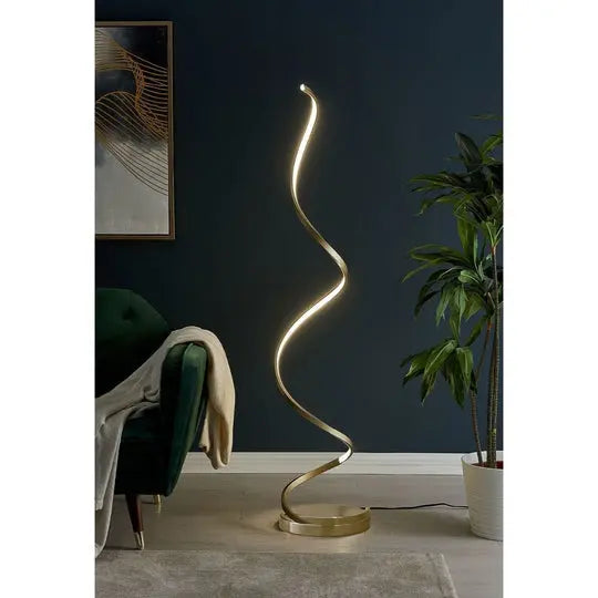 Modern Spiral LED 61" Gold Floor Lamp // Dimmable Led Strip  Warm Home View