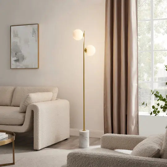 Anechdoche 2 Lights Gold and White Floor Lamp  Warm Home View