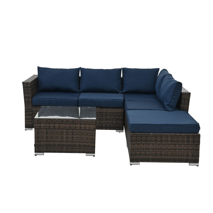 4-Piece All-Weather PE Wicker Patio Conversation Set with Glass Table - Brown  Warm Home View