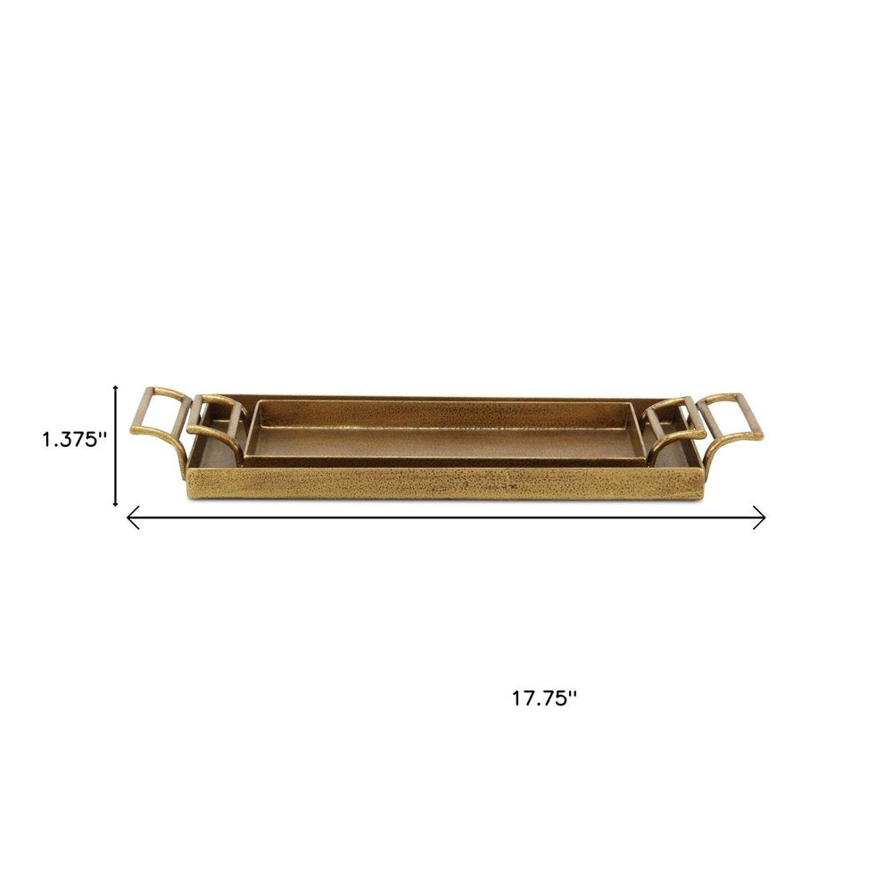 Set of Two Gold Cast Iron Handmade Vanity Trays With Handles  Warm Home View