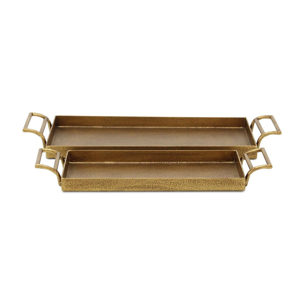 Set of Two Gold Cast Iron Handmade Vanity Trays With Handles  Warm Home View