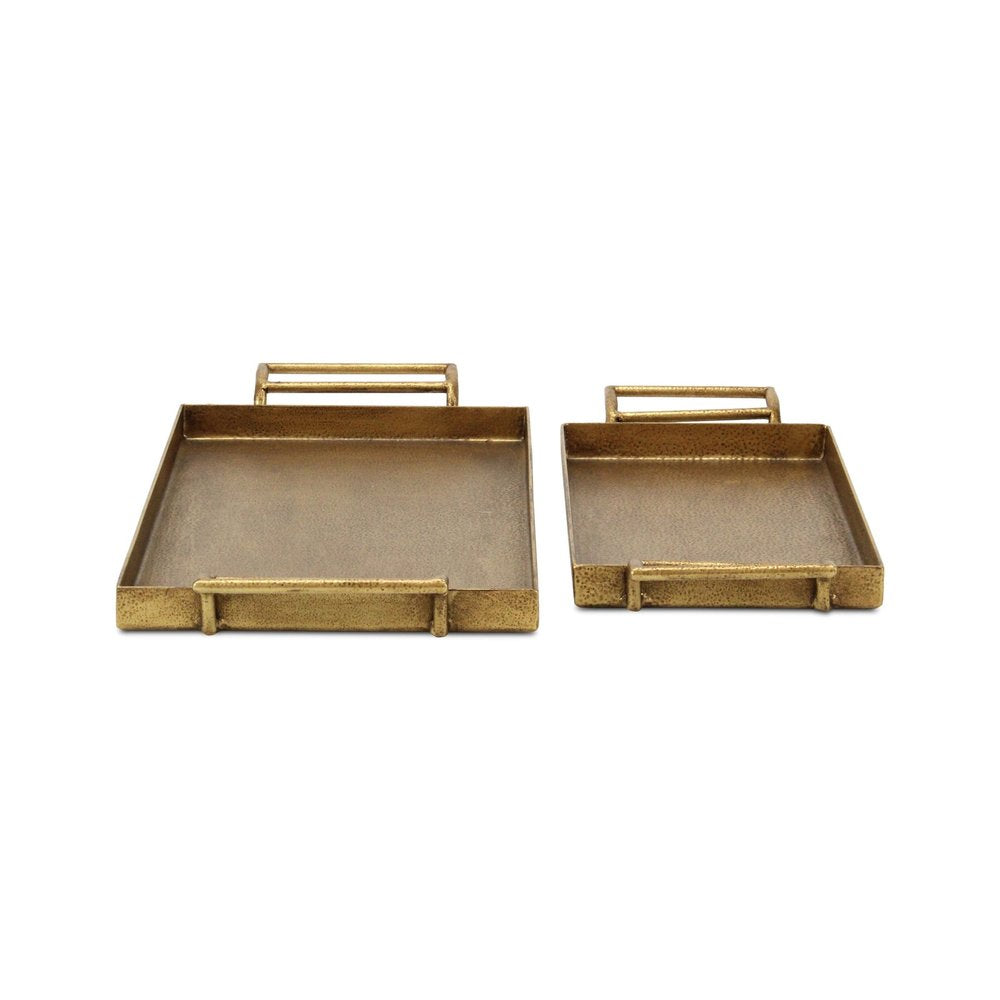 Set of Two Gold Cast Iron Handmade Vanity Trays With Handles  Warm Home View