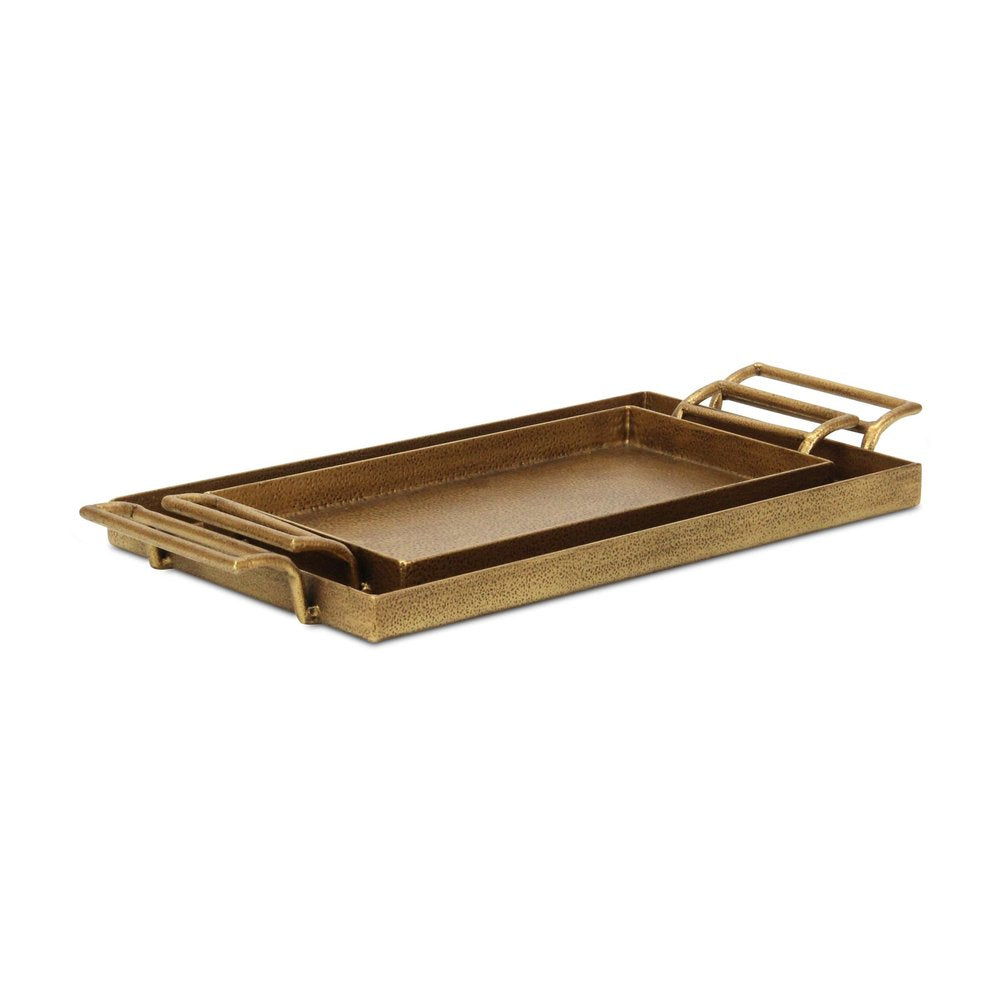 Set of Two Gold Cast Iron Handmade Vanity Trays With Handles  Warm Home View