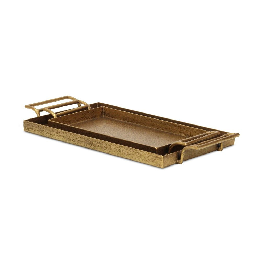 Set of Two Gold Cast Iron Handmade Vanity Trays With Handles  Warm Home View