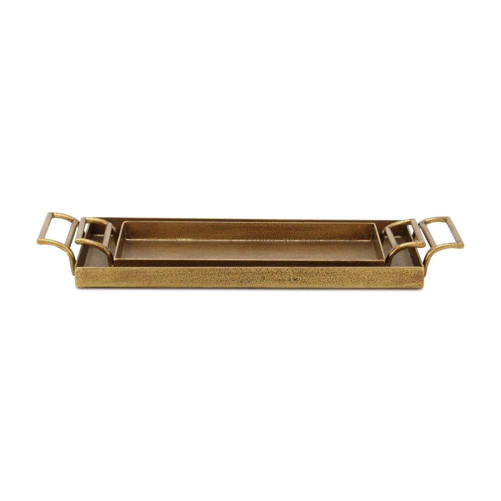 Set of Two Gold Cast Iron Handmade Vanity Trays With Handles  Warm Home View