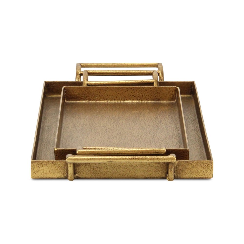 Set of Two Gold Cast Iron Handmade Vanity Trays With Handles  Warm Home View