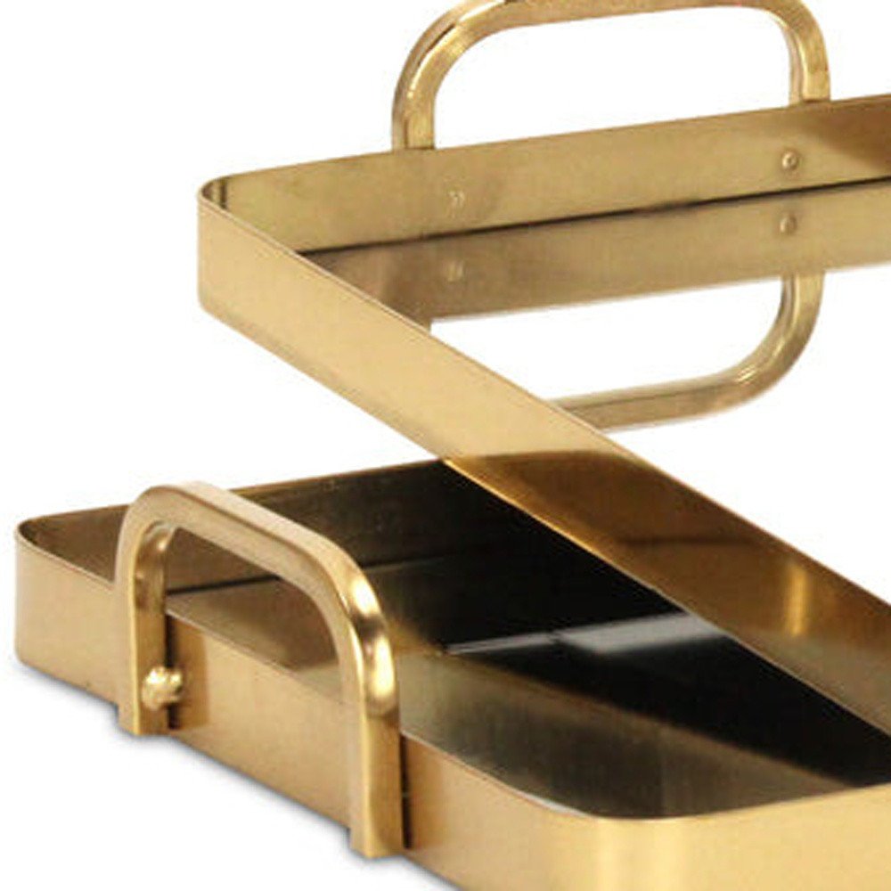 Set of Two Gold And Mirrored Glass Handmade Serving Trays  Warm Home View