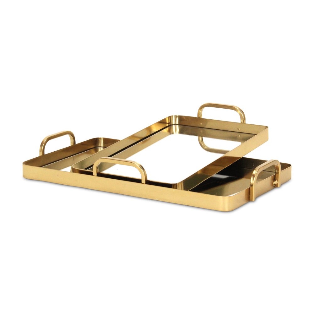 Set of Two Gold And Mirrored Glass Handmade Serving Trays  Warm Home View
