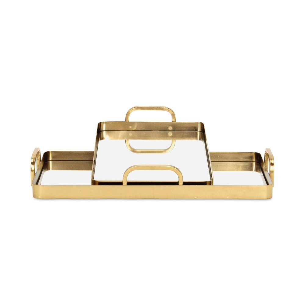 Set of Two Gold And Mirrored Glass Handmade Serving Trays  Warm Home View
