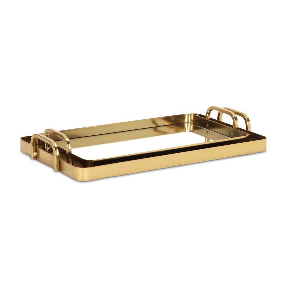Set of Two Gold And Mirrored Glass Handmade Serving Trays  Warm Home View