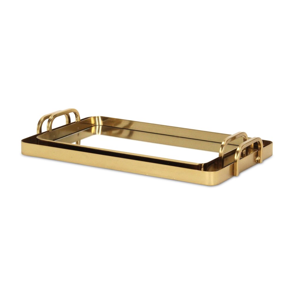Set of Two Gold And Mirrored Glass Handmade Serving Trays  Warm Home View