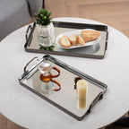 Set of Two Pewter Aluminum And Mirrored Glass Handmade Serving Trays  Warm Home View