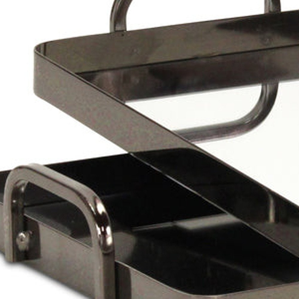 Set of Two Pewter Aluminum And Mirrored Glass Handmade Serving Trays  Warm Home View