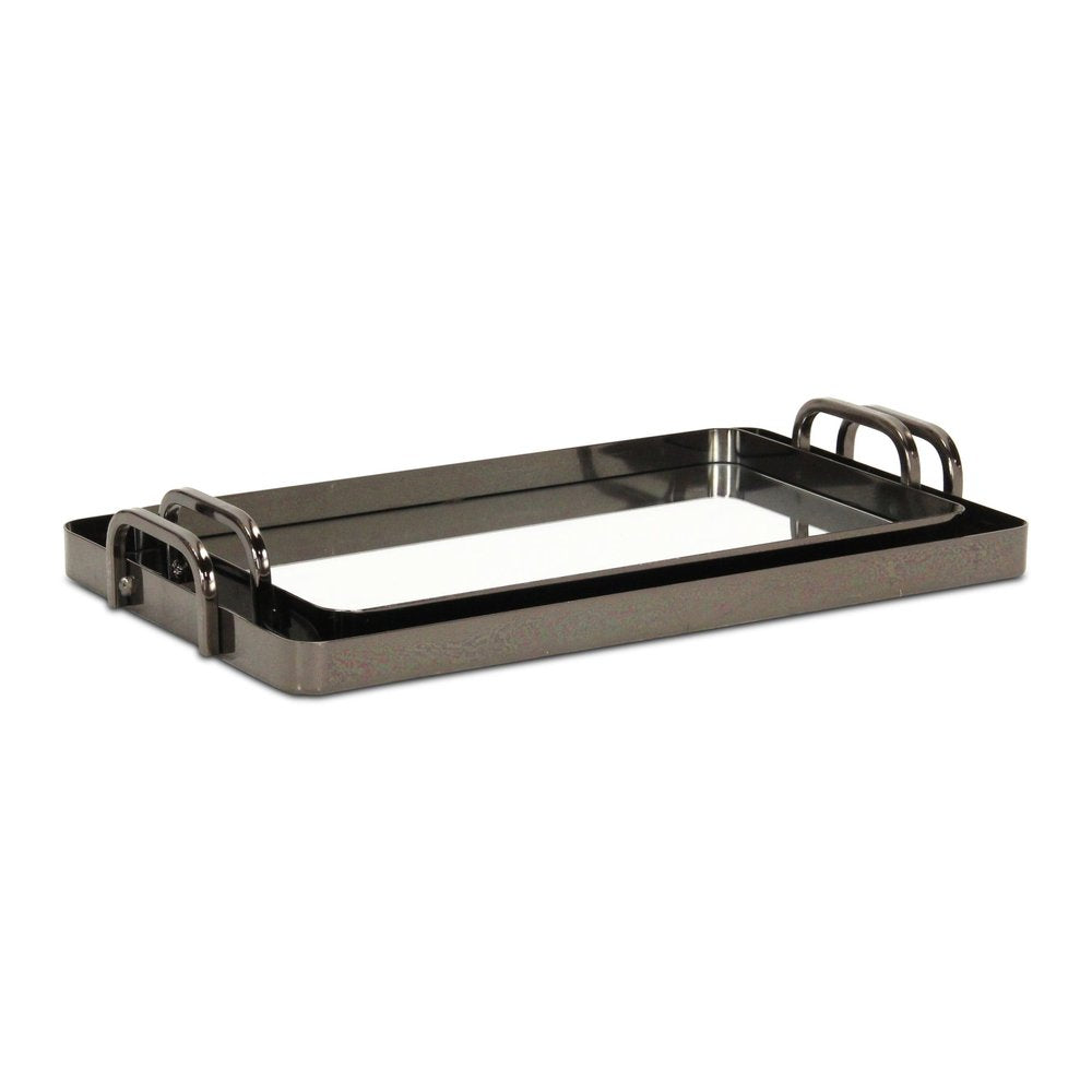 Set of Two Pewter Aluminum And Mirrored Glass Handmade Serving Trays  Warm Home View