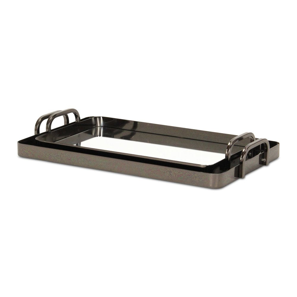 Set of Two Pewter Aluminum And Mirrored Glass Handmade Serving Trays  Warm Home View