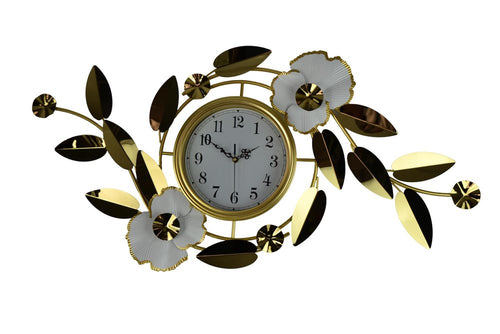 40" Gold And White Metal Silent Analog Floral Novelty Wall Clock  Warm Home View