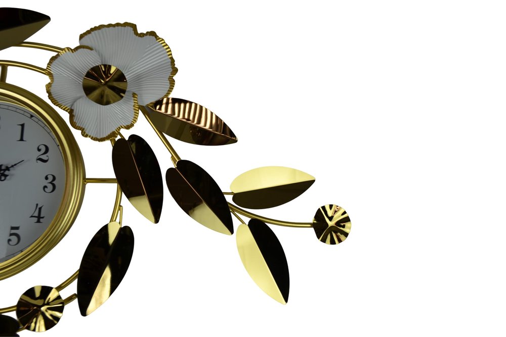40" Gold And White Metal Silent Analog Floral Novelty Wall Clock  Warm Home View