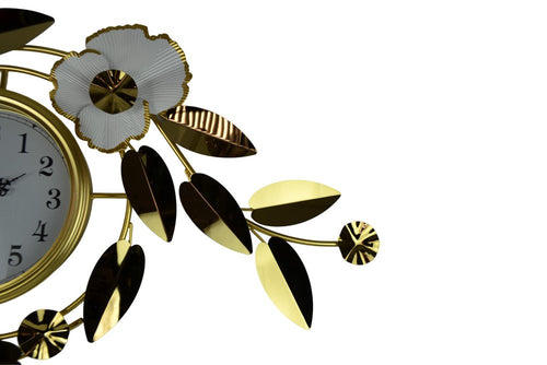 40" Gold And White Metal Silent Analog Floral Novelty Wall Clock  Warm Home View